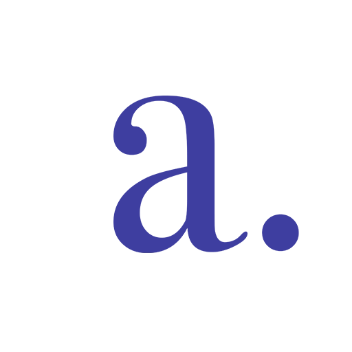 purple letter 'a' with a full stop in a serif font